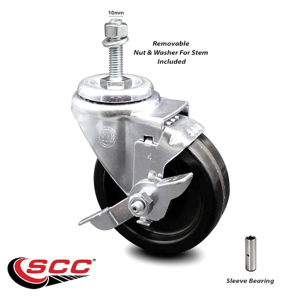 4 Inch Phenolic Wheel Swivel 10mm Threaded Stem Caster with Brake SCC